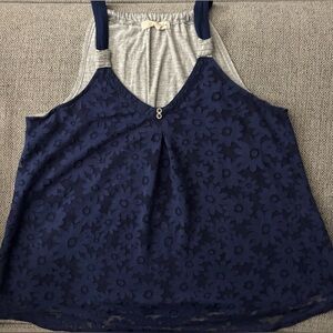 Rewind Navy and Gray Floral Tank Top